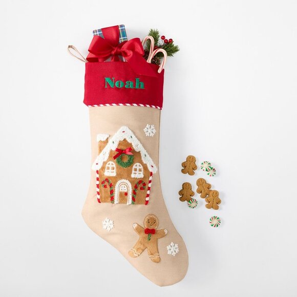 Christmas Stocking Mon Ami GINGERBREAD HOUSE generous size tan red NWT applique - Picture 13 of 13